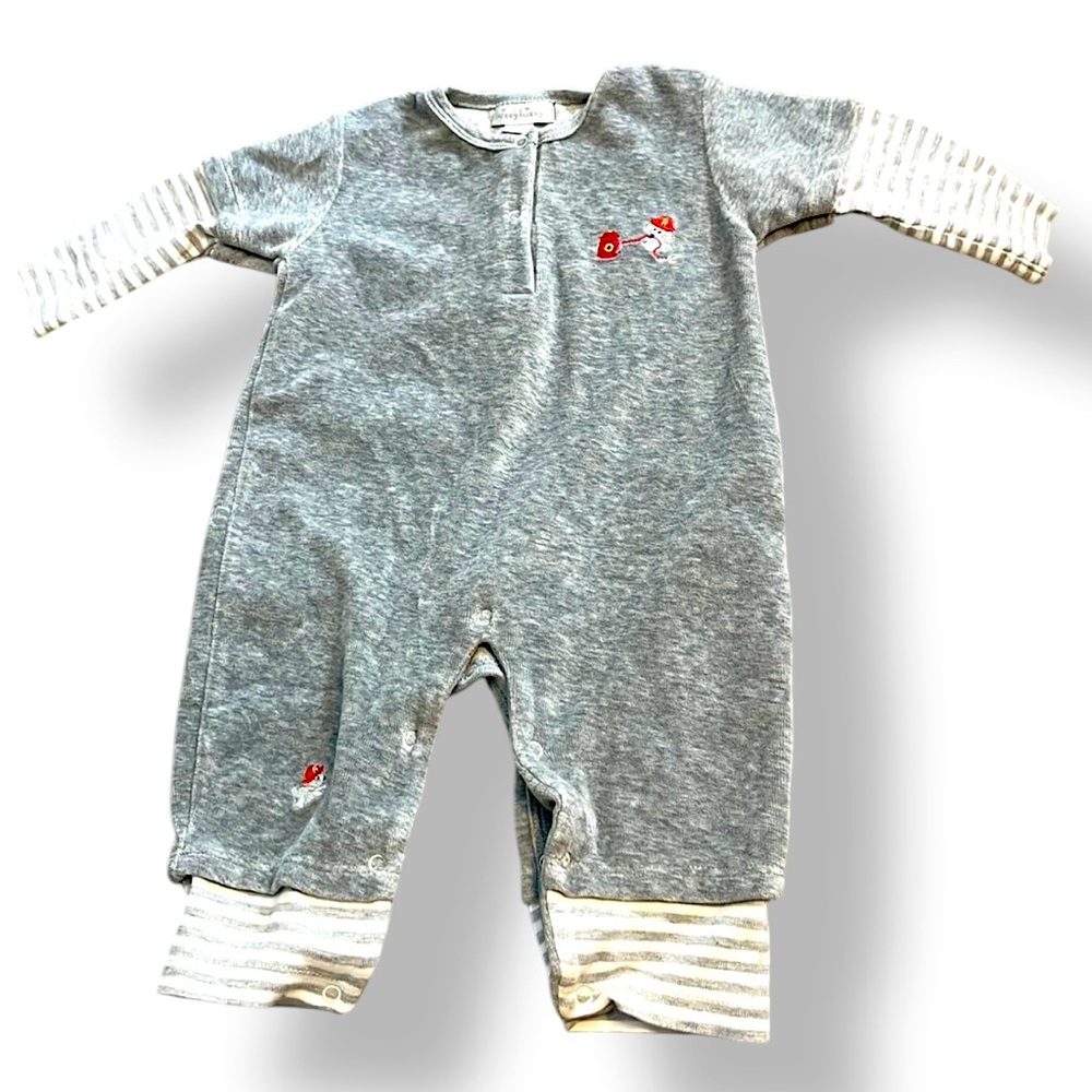 Kissy Kissy Puppy Firefighter Velvet Cotton Baby One Piece Gray 6-9 Mo